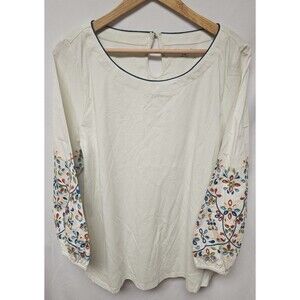 Soft Surroundings NWT Womens XL White Floral Embroidered Blouse Boho Tunic Shirt